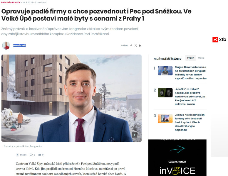 Fixing failed companies and wanting to lift up Pec pod Sněžkou too. In Velká Úpa he'll build small apartments at Prague-1 prices